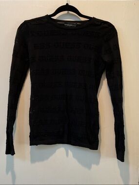 GUESS Black Long Sleeve Logo Knit Top